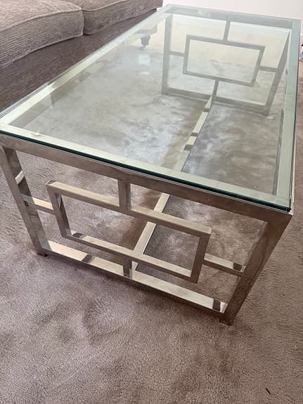 Soffbord glas silver L 120 cm höjd 55 cm bredd 60 cm