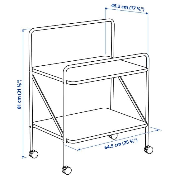 2 IKEA JÄRLÅSA sidobord på hjul vit metall