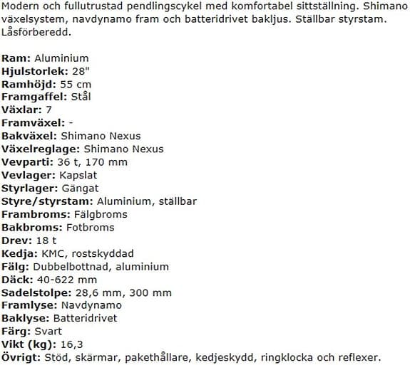 Herrcykel 28” 7 vxl, aluminiumram, fotbroms, navdynamo
