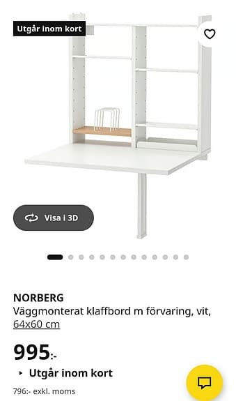 IKEA NORBERG väggmonterat klaffbord vit