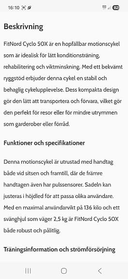 FitNord motionscykel hopfällbar svart med ryggstöd