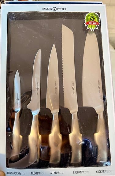 Anders Petter Backaryd knivset 5-delar rostfritt stål - oöppnad förpackning