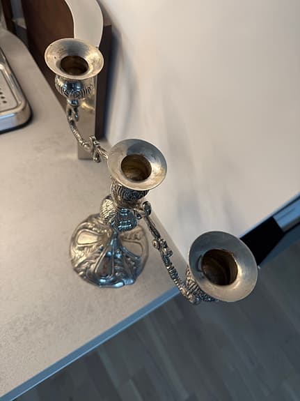 ljusstake trearmad metall silverfärgad