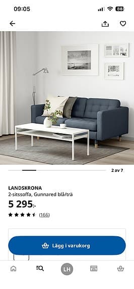 IKEA Landskrona 2-sits soffa blå tyg