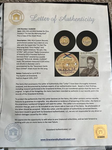RCA Elvis Presley vinylsingel och nothäfte "I’m Not The Marrying Kind"
