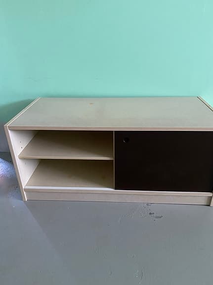 Förvaringsbänk med skjutdörr och fack trä beige brun