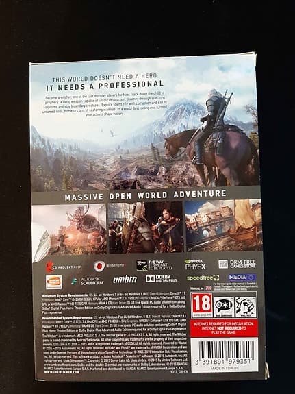 Witcher 3 PC-box på skiva - Helt oanvänd!
