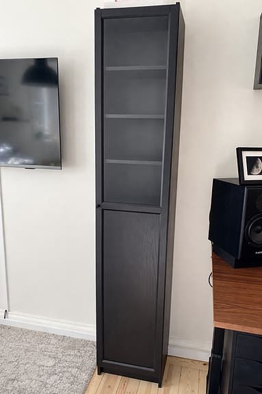 BILLY/OXBERG Bokhylla - svart ekmönstrad