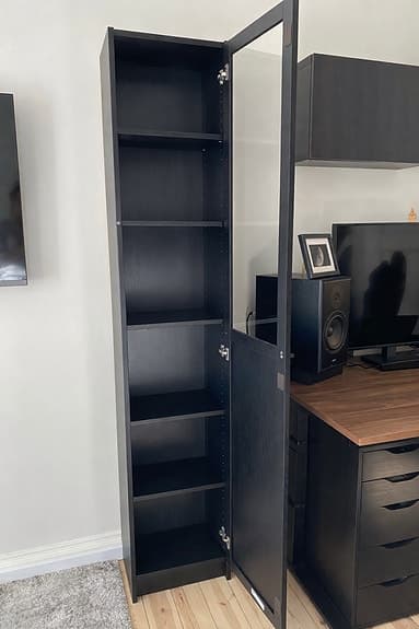 BILLY/OXBERG Bokhylla - svart ekmönstrad