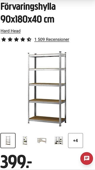 Metallhylla med 5 hyllplan stål och trä