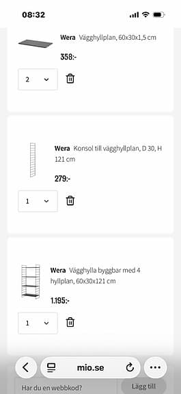 Mio Wera svart hylla 121cm x 60x 30 alt 121x120x30cm