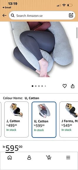 🛌 Gravidkudde U-form XXL – Ella | Ljusgrå bomullsjersey