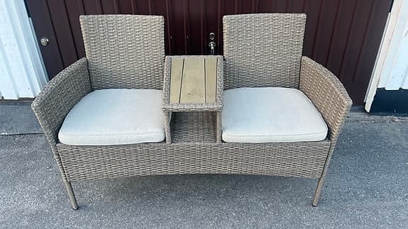 Bänksoffa med bord konstrotting beige,  gratis transport