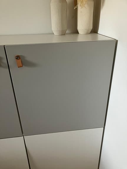 2 st grå Lappviken luckor/dörrar i storlek 64x60 cm till Bestå med läderhandtag