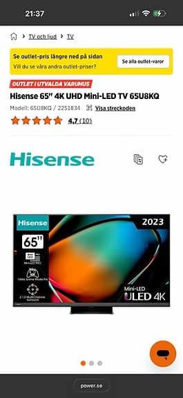 Hisense 65” 4K UHD Mini-LED TV 65U8KQ
