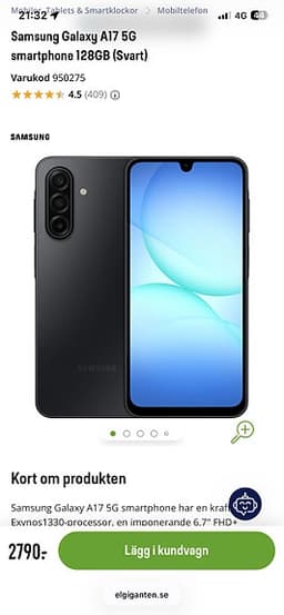 Samsung Galaxy A17 5G mobiltelefon 128 GB