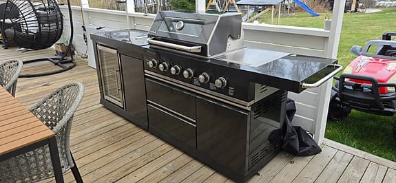 Utekök gasolgrill med sidobrännare diskho och kylskåp svart rostfritt stål