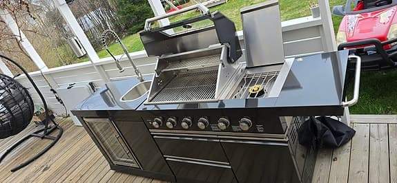 Utekök gasolgrill med sidobrännare diskho och kylskåp svart rostfritt stål