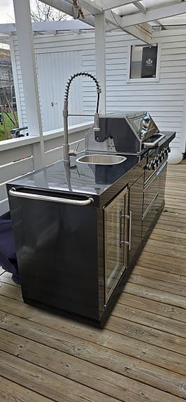Utekök gasolgrill med sidobrännare diskho och kylskåp svart rostfritt stål