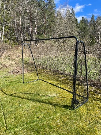 Fotbollsmål och returbollnät metall svart och orange