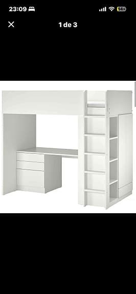 IKEA SMÅSTAD loftsängstomme med skrivbord och förvaring vit 90x200 cm