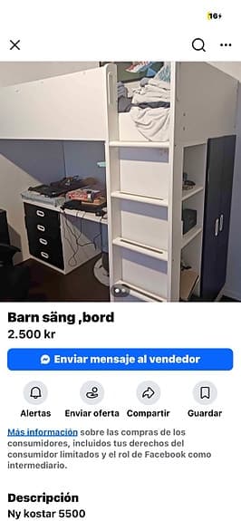 IKEA SMÅSTAD loftsängstomme med skrivbord och förvaring vit 90x200 cm