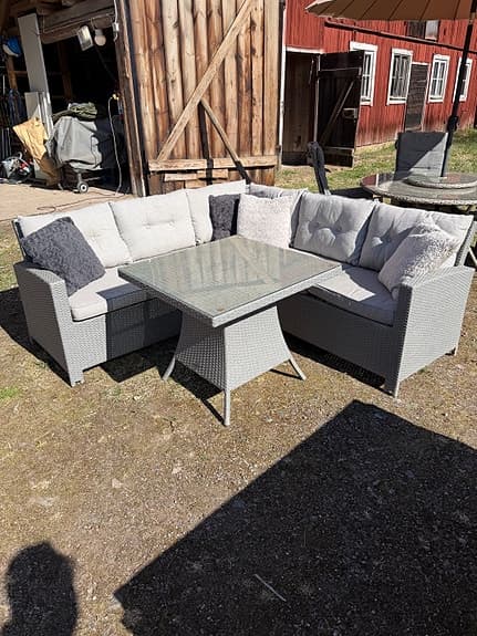 Brafab hörnsoffa med bord konstrotting grå