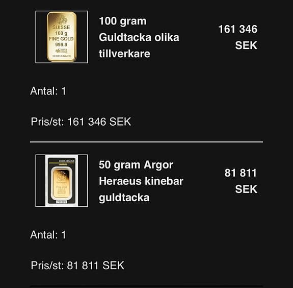 Guldtackor 100 g och 50 g