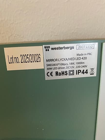 Westerbergs Lycka/Hed spegel med LED-belysning 42 cm