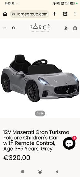 Elektrisk barnbil i Maserati-design helt ny i förpackningen