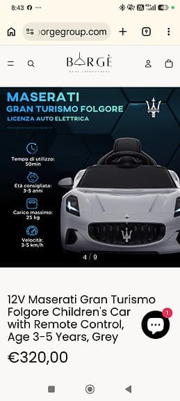 Elektrisk barnbil i Maserati-design helt ny i förpackningen