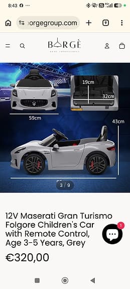 Elektrisk barnbil i Maserati-design helt ny i förpackningen