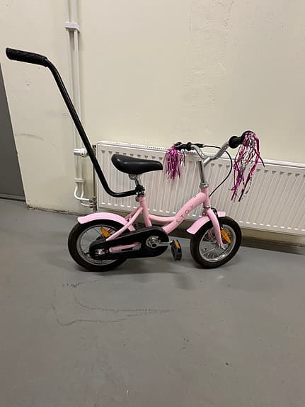 STOY barncykel 12" rosa med styrstång