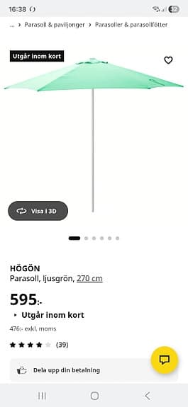 IKEA HÖGÖN parasoll 270 cm ljusgrön