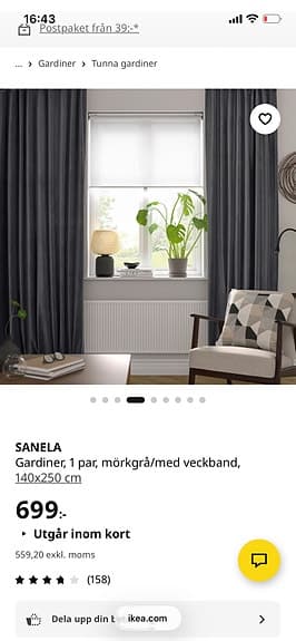 6 sammetsgardiner, 3.20 långa