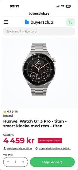 Huawei Watch GT 3 Pro smartklocka titan