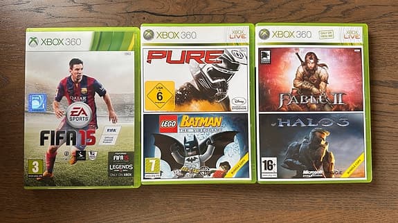 Xbox 360 spelpaket – FIFA 15, Pure, Lego Batman, Fable II, Halo 3