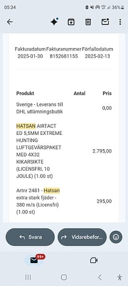 HATSAN AIRTACT ED 5,5MM EXTREME HUNTING LUFTGEVÄRSPAKET MED 4X32 KIKARSIKTE