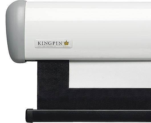 Projektor + motordriven Kingpin-duk (ca 110”) – komplett hemmabio