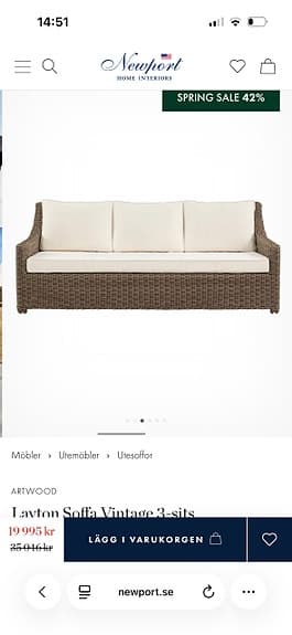 Artwood Layton Utesoffa rotting med beige dynor