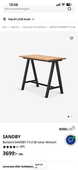 Barbord / bistro bord med 4 stoler