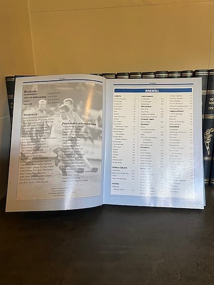 Strömbergs/Brunnhages Fotbollsböcker uppslagsverk blått bokverk 1977-1996
