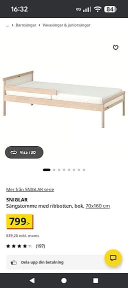 Ikea Barnsäng Sniglar sängstomme INKL madrass