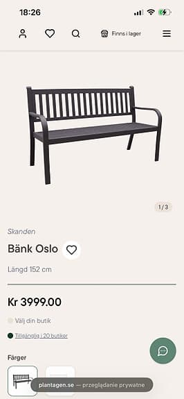 Skanden Oslo bänk 152 cm svart
