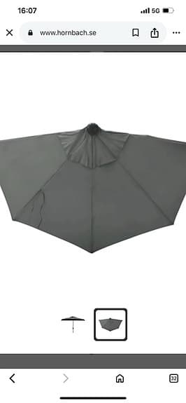 Parasoll / halvcirkelformad / betongfot oanvänd