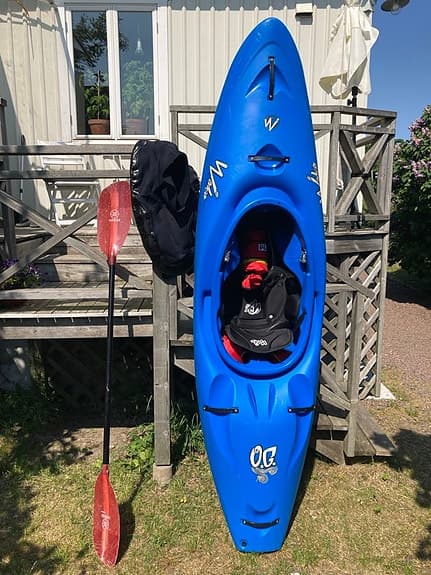 Forskajak, paddel, spraydeck, kastlina, flytpåsar