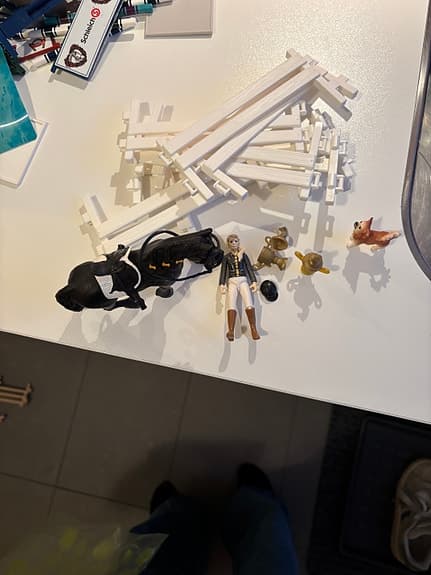 Ryttare med häst och tillbehör