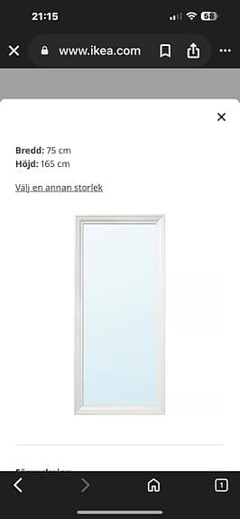 IKEA TOFTBYN spegel 75x165 vit