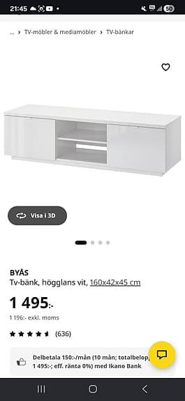 IKEA BYÅS tv-bänk 160x42x45 vit högblank