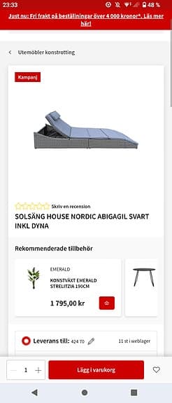 House Nordic Abigagil solsäng svart med dyna